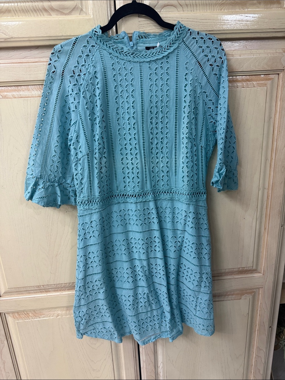 Simplee Apparel Sky Blue Crochet Lace Mini Dress